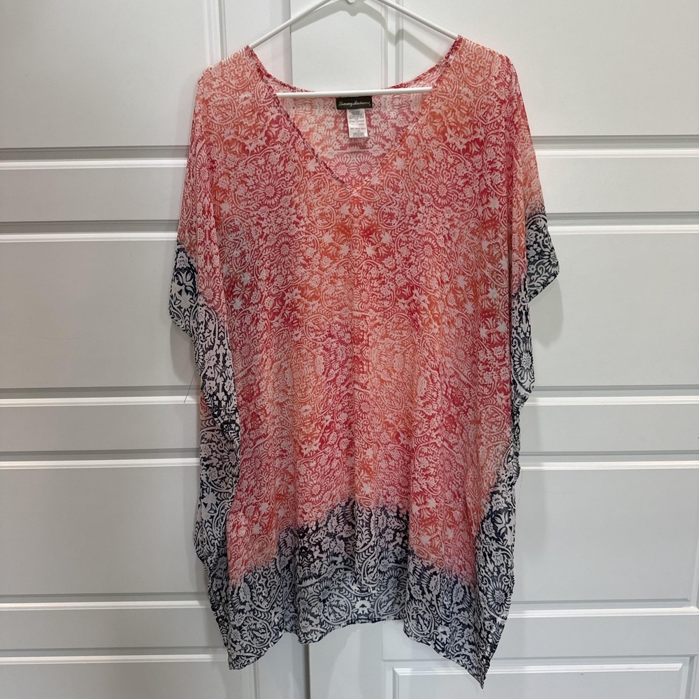 Tommy Bahama Cover Up Womens Size Large Pink Floral Sheer Beach Kaftan Swim